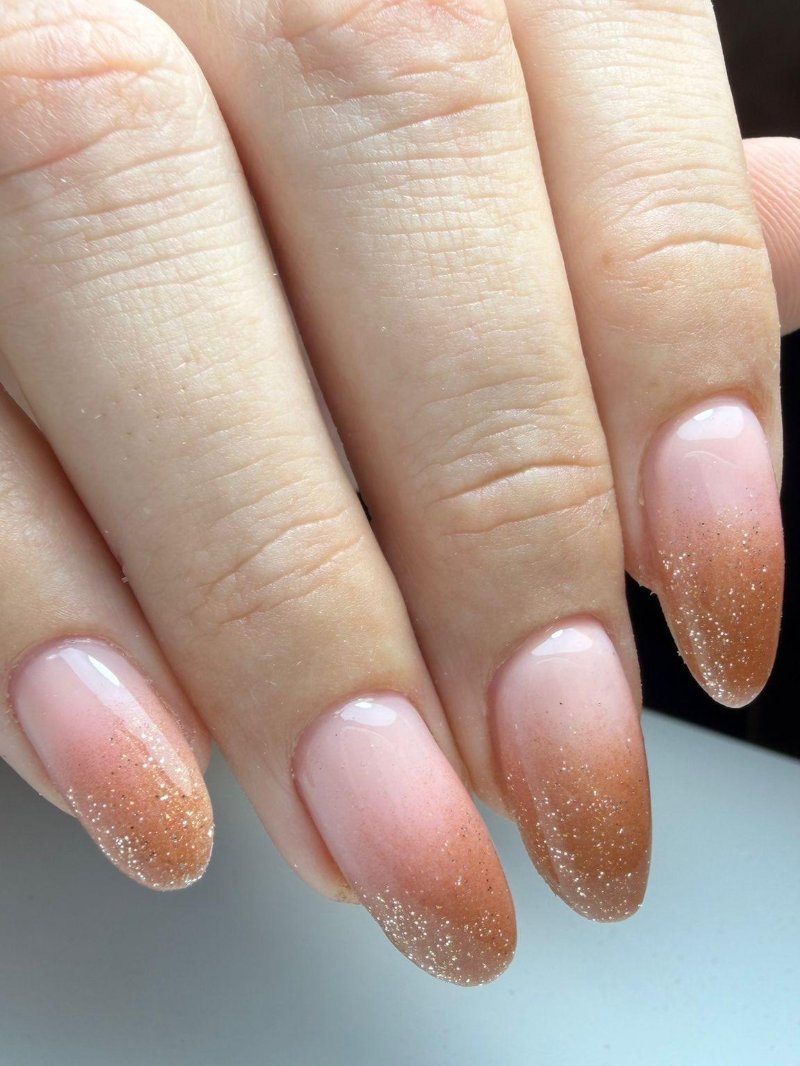 Copper glitter almond nails